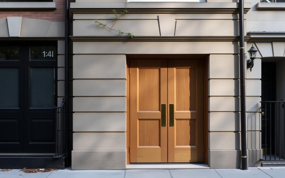 Brookhaven home entry with an oversized aluminum and glass pivot door