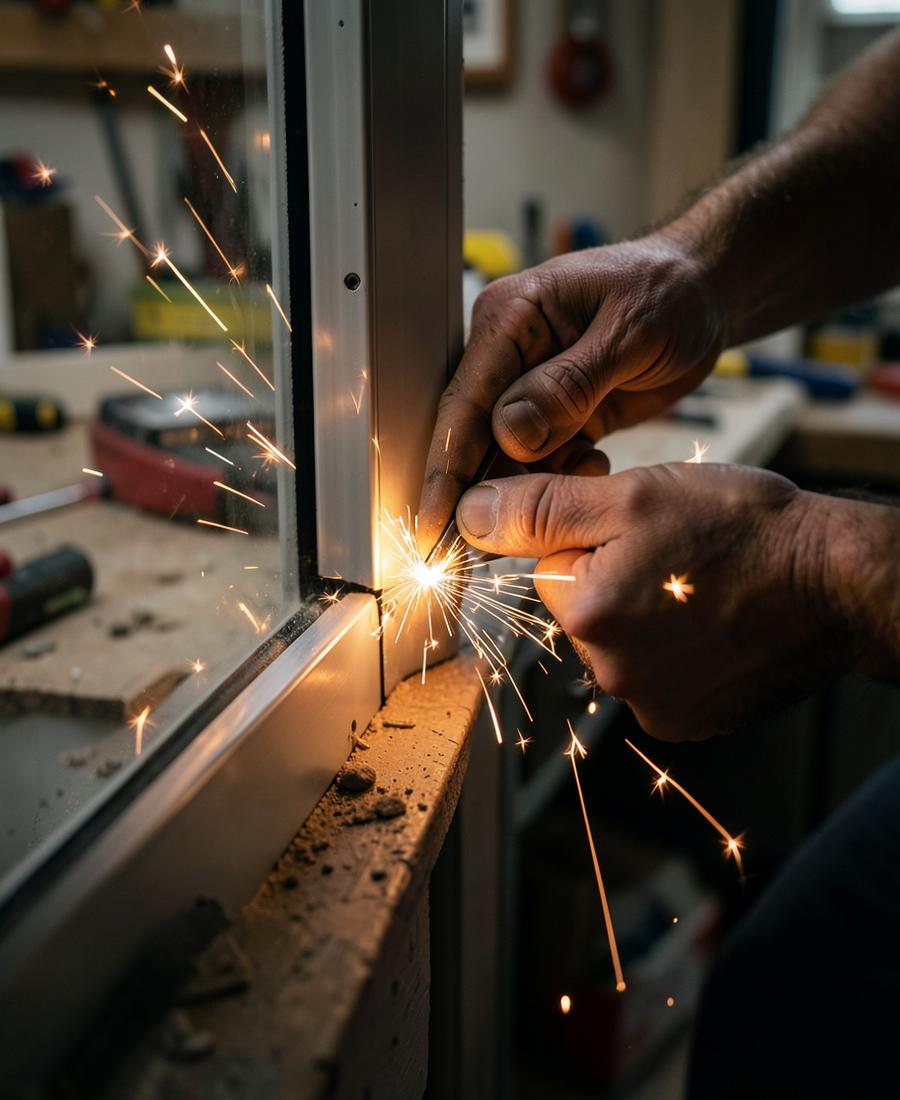 Aluminum frame being finished in the workshop
