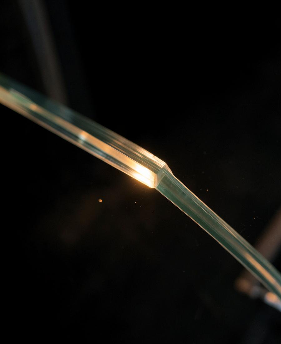 Laminated glass edge lit warmly